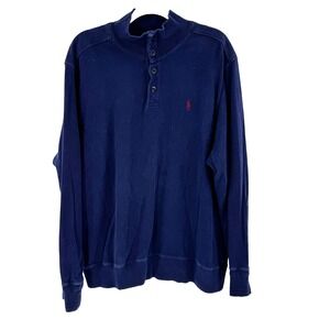 Polo Ralph Lauren Sweatshirt Men's XXL Blue Henley Long Sleeve Pullover Button